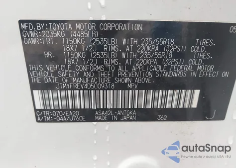 2013 Toyota Rav4 Limited из США, поврежденный, VIN JTMYFREV4D5009318